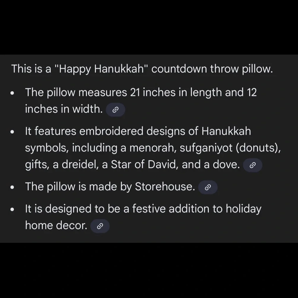 HAPPY HANUKKAH Countdown Pillow By STOREHOUSE 12x21” Menorah Dreidel Star David